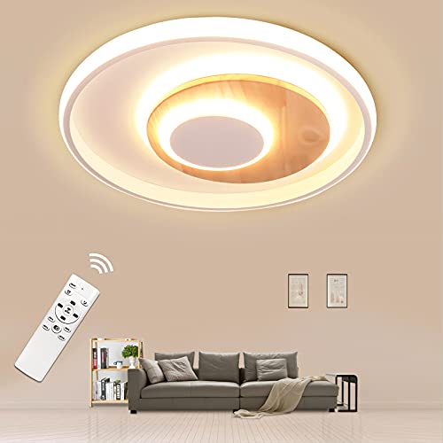 BLMYL LED Deckenleuchte 24W Deckenlampe Holz, Deckenleuchte holz Dimmbar mit Fernbedienung, 40cm wohnzimmerlampe Runde Deckenlampen für Wohnzimmer, Flur, Schlafzimmer, Küche von BLMYL