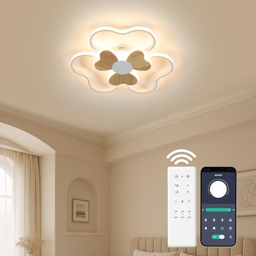 LED Deckenleuchte Kinderzimmer Deckenlampe 42CM Kinderzimmer Lampe Decke Blumenform Holz Deckenleuchte Dimmbar 3000K-6000K 36W Junge Mädchen Kinderlampe Schlafzimmerlampe Mit Nachtlichtfunktion von BLMYL