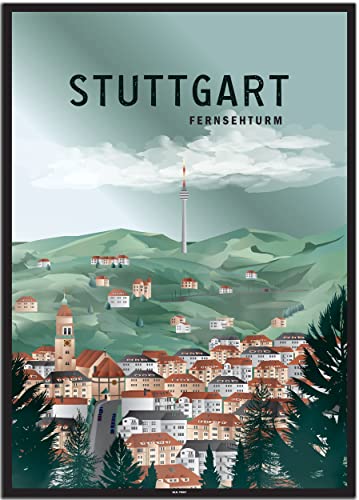BLN PRINT Fernsehturm Stuttgart (1) - Vintage Travel Poster von BLN PRINT