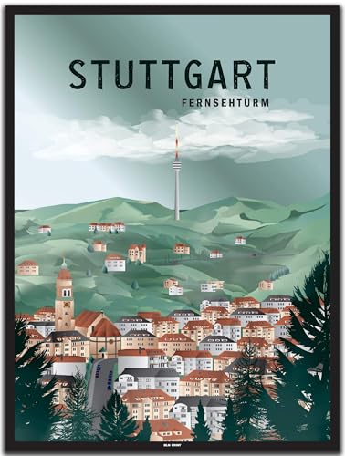 BLN PRINT Fernsehturm Stuttgart (1) - Vintage Travel Poster von BLN PRINT