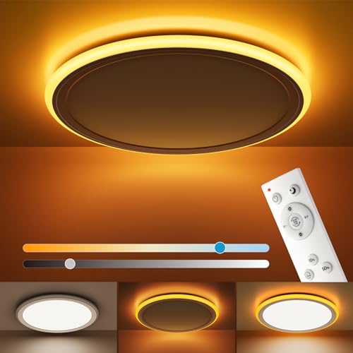 BLNAN LED Deckenleuchte mit Fernbedienung, 24W Deckenlampe mit Nachtlicht 2000K Warm, 3000K-6500K Dimmbar Flach Deckenleuchte für Schlafzimmer Kinderzimmer Wohnzimmer, Rund Weiss 33CM von BLNAN