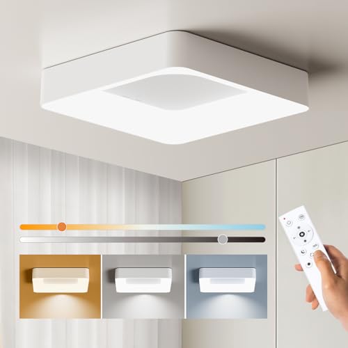 BLNAN LED Deckenleuchte Dimmbar 24W, Deckenlampe mit Fernbedienung, 3000K-6500K Lampe 2400lm für Wohnzimmer Schlafzimmer Kinderzimmer Esszimmer Badezimmer Modern Eckig Weiß 30cm von BLNAN