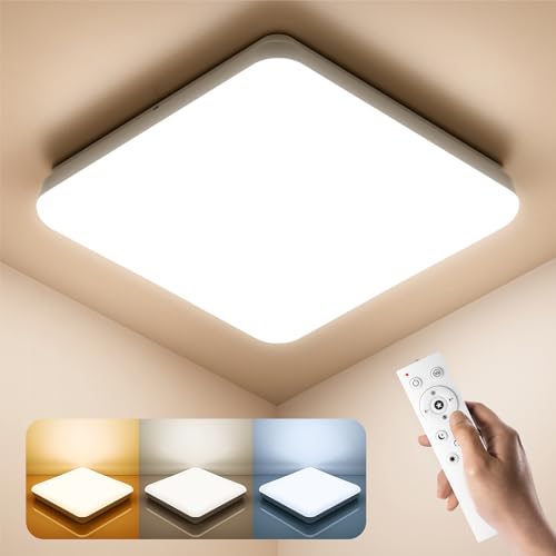 BLNAN LED Deckenleuchte Dimmbar 36W, Deckenlampe mit Fernbedienung, 3000K-6500K 3600lm für Wohnzimmer Schlafzimmer Kinderzimmer Badezimmer-Modern Eckig Weiß, 33cm von BLNAN