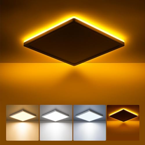 BLNAN LED Deckenleuchte Flach mit 2000K Nachtlicht, 18W Deckenlampe 1800LM Warm Neutral Kalt Weiß 3000K/ 4000K/ 5000K, Panel Lampe für Flur Schlafzimmer Küche Balkon Keller Büro, Ultradünn 22CM Eckig von BLNAN
