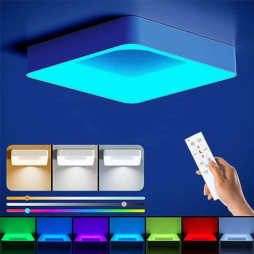 BLNAN LED Deckenleuchte RGB Dimmbar 24W, Deckenlampe mit Fernbedienung, Lampen Farbwechsel 3000K-6500K für Wohnzimmer Schlafzimmer Kinderzimmer Küche Badezimmer Eckig 30cm von BLNAN