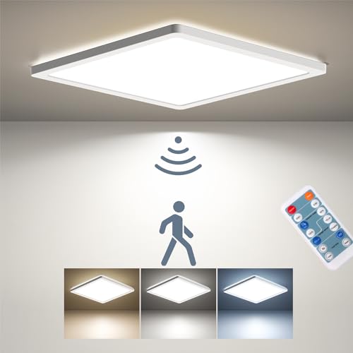 BLNAN LED Deckenleuchte mit Radar Bewegungsmelder, 24W Deckenlampe Flach mit Fernbedienung, Panel Bewegungssensor, Warm Neutral Kalt Weiß für Bad, Flur, Treppe, Toilette, Garage, Keller, Balkon 30cm von BLNAN