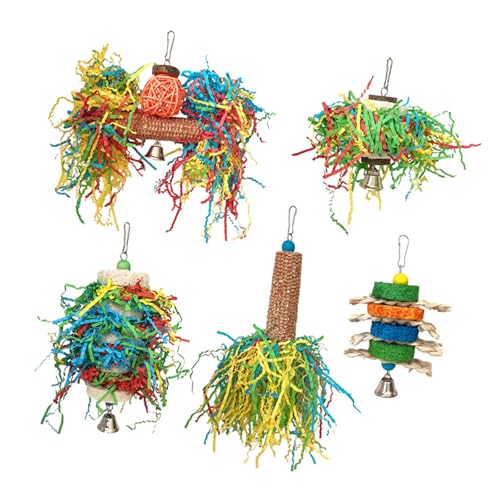 Spielzeug für Papageien, 5 Stück, Vogel-Kauspielzeug mit Maisblatt, Luffa, buntes Papier, zerkleinert, Vogel geistige Stimulation, interaktiv Spielzeug für Papageien, 5 Stück, Vogel-Kauspielzeug mit Maisblatt, Luffa, buntes Papier, zerkleinert, Vogel geistige Stimulation, interaktiv von BLNGET
