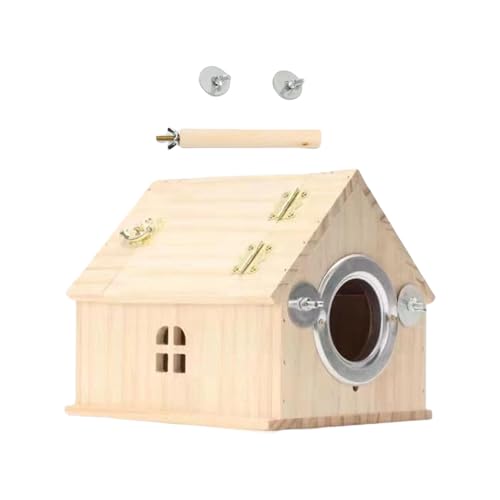 Vogelfutter-Vogelhäuschen aus Holz, klein, für den Außenbereich, Garten, zum Aufhängen, Nistkasten für einfache Reinigung, doppelt perforierter Kasten von BLNGET