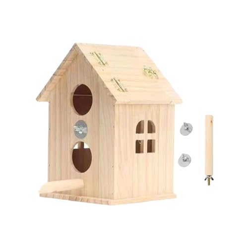 Vogelfutter-Vogelhäuschen aus Holz, klein, für den Außenbereich, Garten, zum Aufhängen, Nistkasten für einfache Reinigung, doppelt perforierter Kasten Vogelfutter-Vogelhäuschen aus Holz, klein, für den Außenbereich, Garten, zum Aufhängen, Nistkasten für einfache Reinigung, doppelt perforierter Kasten von BLNGET
