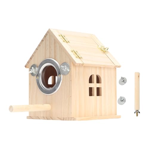 Vogelfutter-Vogelhäuschen aus Holz, klein, für den Außenbereich, Garten, zum Aufhängen, Nistkasten für einfache Reinigung, doppelt perforierter Kasten von BLNGET
