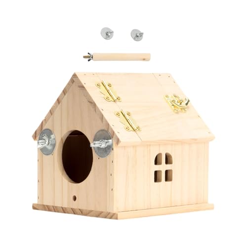 Vogelfutter-Vogelhäuschen aus Holz, klein, für den Außenbereich, Garten, zum Aufhängen, Nistkasten für einfache Reinigung, doppelt perforierter Kasten von BLNGET