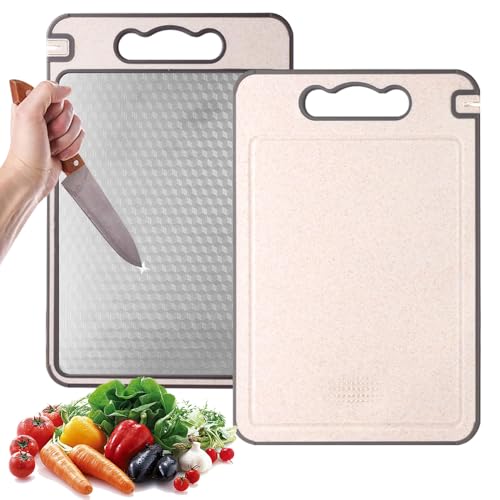 BLOCE Titan-Schneidebrett für Küche, Edelstahl-Schneidebrett, Upgrade Doppelseitiges Lebensmittelechtes Titanbrett für Küche für Fleisch, Käse, Gemüse, Obst (A) von BLOCE