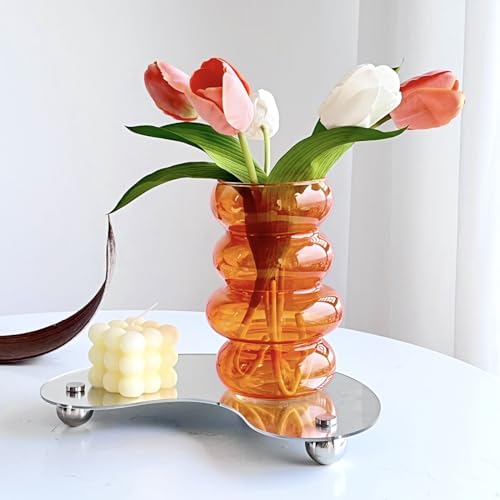 BLOFLO Transparente Glas-Hydrokultur-Blumenvase, 17,8 cm orangefarbene Glasvase, vierlagige geometrische Glas-Blumenvase für Heimdekoration, moderne Blasenglasvase für Heimbüro, Hochzeitstisch von BLOFLO STU
