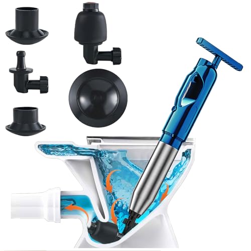 Abflussreiniger Pumpe mit Luftkompression und Luftdruckanzeige, 2026 Upgrade Verdickte Rohrwand Pressluft Rohrreiniger,Toilet Plunger für Reinigen Rohre Waschbecken Badezimmer Küchen(Blau) von BLOGLOER