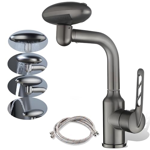 BLOGLOER 4 Modus Kalt und Warmwasser Bad Wasserhahn mit 360°Drehfunktion, Waschtischarmatur mit 80cm Anschlussschlauch Komplett, Einhebelarmatur für Badezimmer Gäste-Wc, Pistolengrau BLOGLOER 4 Modus Kalt und Warmwasser Bad Wasserhahn mit 360°Drehfunktion, Waschtischarmatur mit 80cm Anschlussschlauch Komplett, Einhebelarmatur für Badezimmer Gäste-Wc, Pistolengrau von BLOGLOER