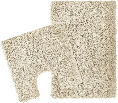 BLOOM BLENDS 2-teiliges Badematten-Set aus strukturiertem Chenille, super saugfähig, schnell trocknend, rutschfeste Baumwolle, Badezimmerteppiche für Dusche, Badewanne und WC (Natur) von BLOOM BLENDS