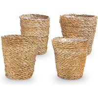 Geflochtener Blumentopf Coco - Set mit 4 Töpfen - Beige - Seegras - Korb für Pflanzen - Innen und Außen - H13x Ø12 - Bloomique von BLOOMIQUE