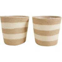 Geflochtener Blumentopf Gaby - Set mit 2 Töpfen - Beige - Jute - Korb für Pflanzen - Innen und Außen - H22x Ø21 - Bloomique von BLOOMIQUE