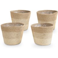 Geflochtener Blumentopf Gaby - Set mit 4 Töpfen - Beige - Jute - Korb für Pflanzen - Innen und Außen - H13x Ø12 - Bloomique von BLOOMIQUE
