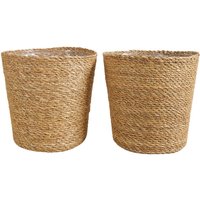 Geflochtener Blumentopf Maki - Set mit 2 Töpfen - Beige - Seegras - Korb für Pflanzen - Innen und Außen - H22x Ø21 - Bloomique von BLOOMIQUE