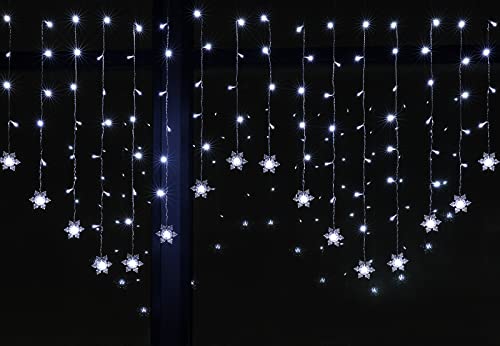 BLOOMWIN 2x1M Schneeflocken Lichtervorhang Kaltweiß, USB Weihnachtesbeleuchtung 8Modi Lichterkettenvorhang 104LEDs Stimmungslichter für Balkon, Fenster, Hochzeit, Weihnachten IP44 Lichterkette von BLOOMWIN