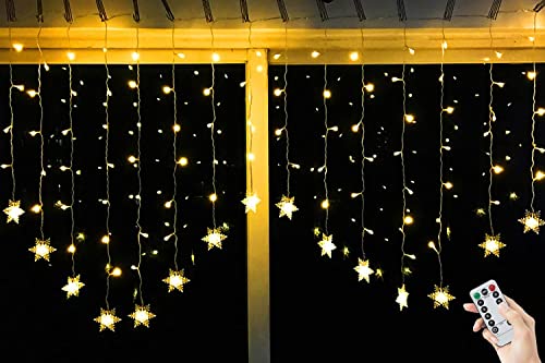 BLOOMWIN 2x1M Schneeflocken Lichtervorhang Warmweiß, USB Weihnachtesbeleuchtung 8Modi Lichterkettenvorhang 104LEDs Stimmungslichter für Balkon, Fenster, Hochzeit, Weihnachten IP44 Lichterkette LED von BLOOMWIN