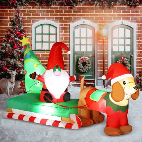 BLOOMWIN Aufblasbare Weihnachtsdeko Aussen - 2,5m Lang Aufblasbar Weihnachtsbeleuchtung Außen Figur Gnom Zwerg Dackel Schlitten Weihnachtsbaum Wetterfest XXL Deko Weihnachten Draußen Hof Garten von BLOOMWIN