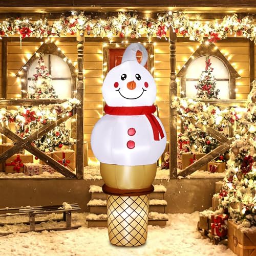 BLOOMWIN Aufblasbare Weihnachtsdeko Aussen Schneemann - 1,9m Hoch Schneemann Aufblasbar Weihnachtsbeleuchtung Außen Figur Groß Wetterfest - Aufblasbarer EIS Weihnachten Deko Outdoor Hof Garten von BLOOMWIN