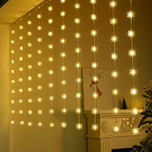 BLOOMWIN 2-in-1 Schneeflocken Lichterkette Fenster 3x1m 100 LED Lichtervorhang USB Weihnachtsbeleuchtung Innen für Party Geburtstag Hochzeit Garten Balkon Balkontür Fenster Zimmer, Warmweiß von BLOOMWIN