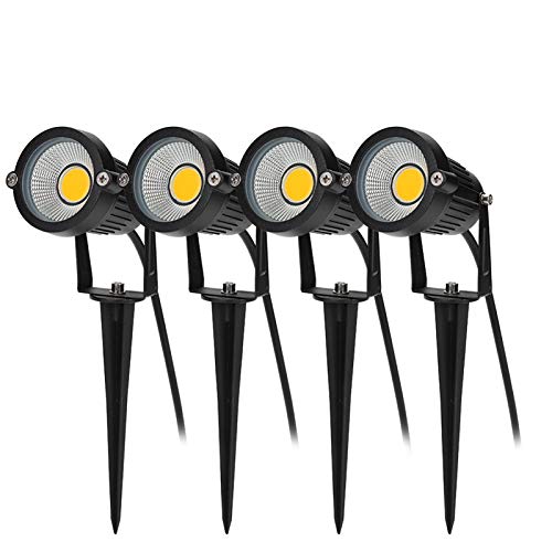 BLOOMWIN Gartenstrahler mit Erdspieß Warmweiß 4er Set, Gartenbeleuchtung Gartenleuchte 5w 220V COB Landscape LED IP65 Wasserdicht LED Gartenlampe Spot Strahler Außen Außenbeleuchtung von BLOOMWIN