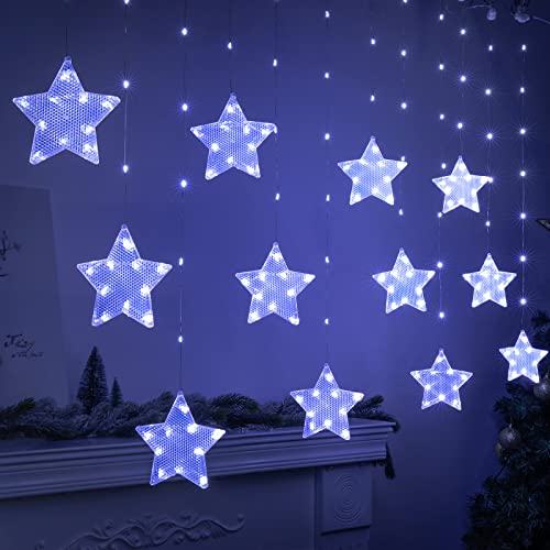 BLOOMWIN Lichtervorhang- 3x0,75M Sterne Lichterkette Fenster 8 Modi Beleuchtete Fensterdeko Weihnachten-Lichterkette Innen- Weihnachtsdeko Fenster Beleuchtet, USB Lichterketten Vorhang IP44 Kaltweiß von BLOOMWIN