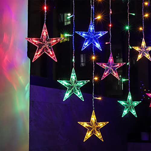 BLOOMWIN Lichtervorhang Stern Lichterkettenvorhang USB 3x0,65M 120LEDs 8Modi Stimmungslichter Weihnachtsbeleuchtung für Fenster Tür Innen Sternenvorhang Bunt von BLOOMWIN
