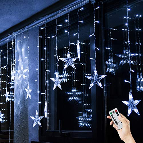 BLOOMWIN Lichtervorhang Stern Lichterkettenvorhang USB 3x0,65M 120LEDs 8Modi Stimmungslichter Weihnachtsbeleuchtung für Fenster Tür Innen Sternenvorhang Kaltweiß von BLOOMWIN