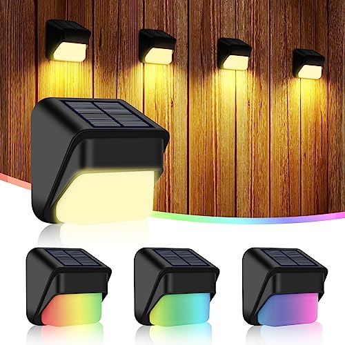 BLOOMWIN Solar Wandleuchte Aussen - 4 Stk Solarlampen Für Außen Wand RGB & Warm Weiß, LED Solar Gartenbeleuchtung & Zaun Beleuchtung & Solarleuchten Bunt IP65 für Garten Balkon Deko Weihnachtendeko von BLOOMWIN