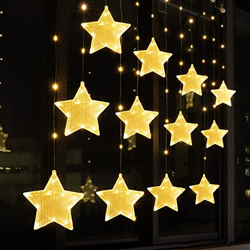 BLOOMWIN Sterne Lichtervorhang Warmweiß 3m, USB Weihnachtesbeleuchtung Fenster Stimmungslichter Fensterbeleuchtung Innen für Schlafzimmer Sterne Lichterkette Weihnachten Geburtstag Hochzeit Deko LED von BLOOMWIN