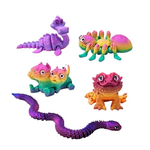 BLOOOK 5 Stück 3D-gedruckte fantastische Tierfiguren mit realistischen Augen, flexible mythische Figuren, Geschenke für Schreibtischdekoration von BLOOOK