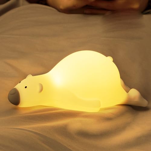 BLOOOK Baby Nachtlicht für Kinder,Cute Capybara Night Light,Kawaii Capybara Touch Control Lampe,USB C Nachttischlampe,Baby Stilllicht Kinderzimmer Deko Geschenke Schlaflichter (Eisbär) von BLOOOK