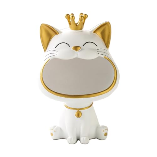 BLOOOK Lachende Katze Figuren Statue,[Kleine Größe] Großer Mund Katze Aufbewahrungsbox,Maneki Neko Fortune Cat Skulptur,Glückliche Katzen Lagerung Box,Kätzchen Schlüssel Schale,Schmuck Tablett von BLOOOK