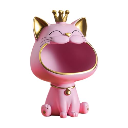 BLOOOK Lachende Katze Figuren Statue,[Kleine Größe] Großer Mund Katze Aufbewahrungsbox,Maneki Neko Fortune Cat Skulptur,Glückliche Katzen Lagerung Box,Kätzchen Schlüssel Schale,Schmuck Tablett von BLOOOK