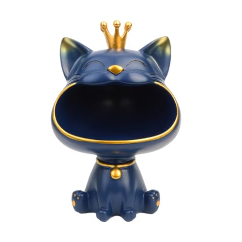 BLOOOK Lachende Katze Figuren Statue,[Kleine Größe] Großer Mund Katze Aufbewahrungsbox,Maneki Neko Fortune Cat Skulptur,Glückliche Katzen Lagerung Box,Kätzchen Schlüssel Schale,Schmuck Tablett von BLOOOK