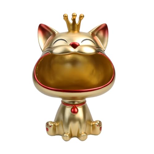 BLOOOK Lachende Katze Figuren Statue,[Kleine Größe] Großer Mund Katze Aufbewahrungsbox,Maneki Neko Fortune Cat Skulptur,Glückliche Katzen Lagerung Box,Kätzchen Schlüssel Schale,Schmuck Tablett von BLOOOK