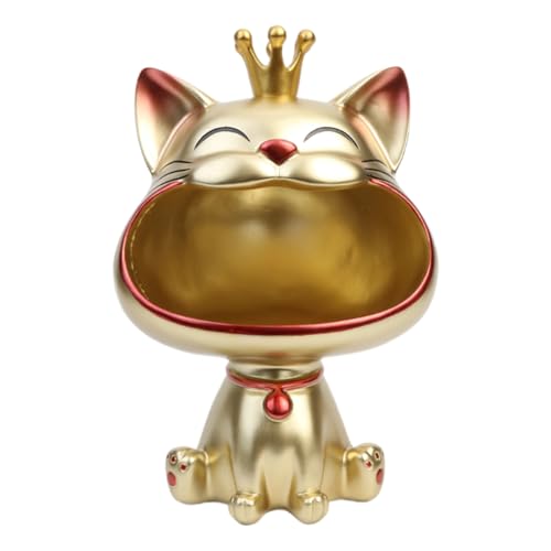 BLOOOK Lachende Katze Figuren Statue,Großer Mund Katze Aufbewahrungsbox,Maneki Neko Fortune Cat Skulptur,Glückliche Katzen Lagerung Box,Kätzchen Schlüssel Schale,Schmuck Tablett von BLOOOK