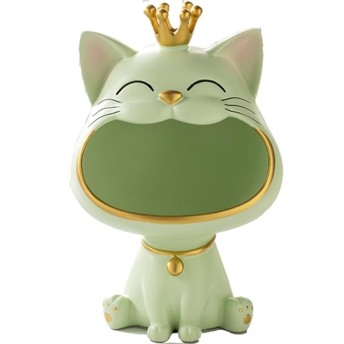 BLOOOK Lachende Katze Figuren Statue,Großer Mund Katze Aufbewahrungsbox,Maneki Neko Fortune Cat Skulptur,Glückliche Katzen Lagerung Box,Kätzchen Schlüssel Schale,Schmuck Tablett von BLOOOK