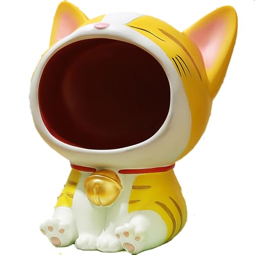 BLOOOK Lachende Katze Figuren Statue,Großer Mund Katze Aufbewahrungsbox,Maneki Neko Fortune Cat Skulptur,Glückliche Katzen Lagerung Box,Kätzchen Schlüssel Schale,Schmuck Tablett von BLOOOK