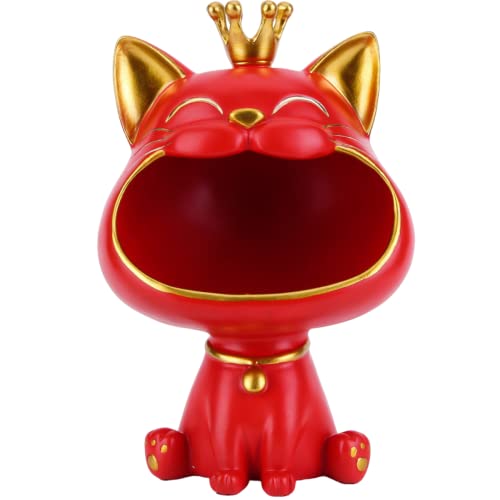 BLOOOK Lachende Katze Figuren Statue,Großer Mund Katze Aufbewahrungsbox,Maneki Neko Fortune Cat Skulptur,Glückliche Katzen Lagerung Box,Kätzchen Schlüssel Schale,Schmuck Tablett von BLOOOK