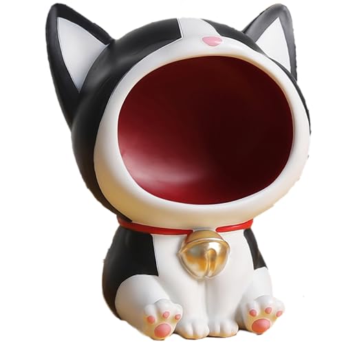 BLOOOK Lachende Katze Figuren Statue,Großer Mund Katze Aufbewahrungsbox,Maneki Neko Fortune Cat Skulptur,Glückliche Katzen Lagerung Box,Kätzchen Schlüssel Schale,Schmuck Tablett von BLOOOK