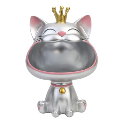 BLOOOK Lachende Katze Figuren Statue,Großer Mund Katze Aufbewahrungsbox,Maneki Neko Fortune Cat Skulptur,Glückliche Katzen Lagerung Box,Kätzchen Schlüssel Schale,Schmuck Tablett von BLOOOK