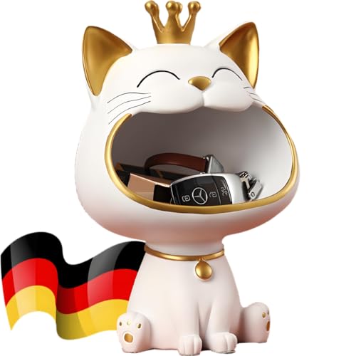 BLOOOK Lachende Katze Figuren Statue,Großer Mund Katze Aufbewahrungsbox,Maneki Neko Fortune Cat Skulptur,Glückliche Katzen Lagerung Box,Kätzchen Schlüssel Schale,Schmuck Tablett von BLOOOK