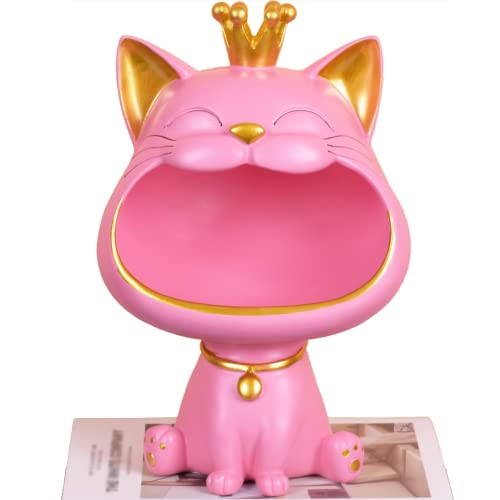 BLOOOK Lachende Katze Figuren Statue,Großer Mund Katze Aufbewahrungsbox,Maneki Neko Fortune Cat Skulptur,Glückliche Katzen Lagerung Box,Kätzchen Schlüssel Schale,Schmuck Tablett (Rosa) von BLOOOK