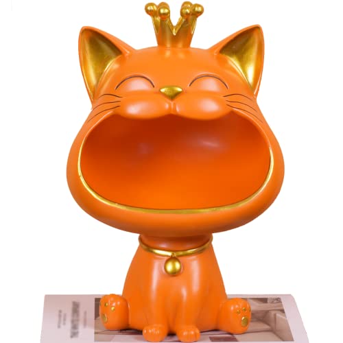 BLOOOK Lachende Katze Figuren Statue,Großer Mund Katze Aufbewahrungsbox,Maneki Neko Fortune Cat Skulptur,Glückliche Katzen Lagerung Box,Kätzchen Schlüssel Schale,Schmuck Tablett von BLOOOK